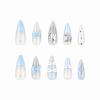 imageBABALAL Blue Press on Nails Medium Almond Fake Nails Aurora Heart Glue on Nails 3d Wave Design Acrylic Nails 24Pcs Bling Stiletto Full Cover False NailsANa203