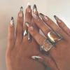 imageBABALAL Blue Press on Nails Medium Almond Fake Nails Aurora Heart Glue on Nails 3d Wave Design Acrylic Nails 24Pcs Bling Stiletto Full Cover False NailsANa201