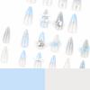 imageBABALAL Blue Press on Nails Medium Almond Fake Nails Aurora Heart Glue on Nails 3d Wave Design Acrylic Nails 24Pcs Bling Stiletto Full Cover False NailsANa203