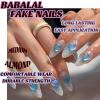 imageBABALAL Blue Press on Nails Medium Almond Fake Nails Aurora Heart Glue on Nails 3d Wave Design Acrylic Nails 24Pcs Bling Stiletto Full Cover False NailsANa206