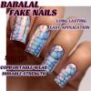 imageBABALAL Coffin Press on Nails Long French Fake Nails with Nail Glue Blue Glossy Glue on Nails 24pcs Ballerina Acrylic Nails Blue False NailsO062chrome