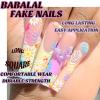 imageBABALAL Coffin Press on Nails Long French Fake Nails with Nail Glue Blue Glossy Glue on Nails 24pcs Ballerina Acrylic Nails Blue False NailsO09butterfly