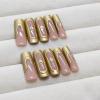 imageBABALAL French Tip Press on Nails Long Square Fake Nails Brown Cheetah Glue on Nails 3d Bow Charm Design Acrylic Nails 24Pcs Squoval Manicure False Nails for Women and Girlsfneb102