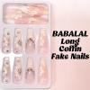 imageBABALAL French Tip Press on Nails Long Square Fake Nails Brown Cheetah Glue on Nails 3d Bow Charm Design Acrylic Nails 24Pcs Squoval Manicure False Nails for Women and GirlsFloral