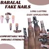 imageBABALAL French Tip Press on Nails Long Square Fake Nails Brown Cheetah Glue on Nails 3d Bow Charm Design Acrylic Nails 24Pcs Squoval Manicure False Nails for Women and Girlsfneb115stra