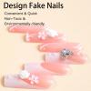 imageBABALAL French Tip Press on Nails Long Square Fake Nails Brown Cheetah Glue on Nails 3d Bow Charm Design Acrylic Nails 24Pcs Squoval Manicure False Nails for Women and Girlsfneb109