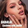 imageBABALAL French Tip Press on Nails Long Square Fake Nails Brown Cheetah Glue on Nails 3d Bow Charm Design Acrylic Nails 24Pcs Squoval Manicure False Nails for Women and Girlsfneb102