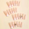imageBABALAL French Tip Press on Nails Long Square Fake Nails Brown Cheetah Glue on Nails 3d Bow Charm Design Acrylic Nails 24Pcs Squoval Manicure False Nails for Women and Girlsfneb119