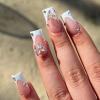 imageBABALAL French Tip Press on Nails Long Square Fake Nails Brown Cheetah Glue on Nails 3d Bow Charm Design Acrylic Nails 24Pcs Squoval Manicure False Nails for Women and Girlsfneb105