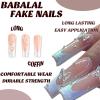 imageBABALAL French Tip Press on Nails Long Square Fake Nails Brown Cheetah Glue on Nails 3d Bow Charm Design Acrylic Nails 24Pcs Squoval Manicure False Nails for Women and Girlsfneb108