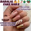 imageBABALAL French Tip Press on Nails Long Square Fake Nails Brown Cheetah Glue on Nails 3d Bow Charm Design Acrylic Nails 24Pcs Squoval Manicure False Nails for Women and Girlsfneb126