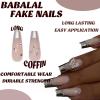 imageBABALAL French Tip Press on Nails Long Square Fake Nails Brown Cheetah Glue on Nails 3d Bow Charm Design Acrylic Nails 24Pcs Squoval Manicure False Nails for Women and Girlsfneb119sliver
