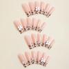 imageBABALAL French Tip Press on Nails Long Square Fake Nails Brown Cheetah Glue on Nails 3d Bow Charm Design Acrylic Nails 24Pcs Squoval Manicure False Nails for Women and Girlsfneb106