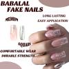 imageBABALAL French Tip Press on Nails Long Square Fake Nails Brown Cheetah Glue on Nails 3d Bow Charm Design Acrylic Nails 24Pcs Squoval Manicure False Nails for Women and Girlsfneb116