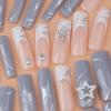 imageBABALAL French Tip Press on Nails Long Square Fake Nails Brown Cheetah Glue on Nails 3d Bow Charm Design Acrylic Nails 24Pcs Squoval Manicure False Nails for Women and Girlsfneb117