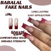 imageBABALAL French Tip Press on Nails Long Square Fake Nails Brown Cheetah Glue on Nails 3d Bow Charm Design Acrylic Nails 24Pcs Squoval Manicure False Nails for Women and Girlsfneb111