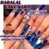 imageBABALAL French Tip Press on Nails Long Square Fake Nails Brown Cheetah Glue on Nails 3d Bow Charm Design Acrylic Nails 24Pcs Squoval Manicure False Nails for Women and Girlsfneb104
