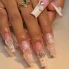 imageBABALAL French Tip Press on Nails Long Square Fake Nails Brown Cheetah Glue on Nails 3d Bow Charm Design Acrylic Nails 24Pcs Squoval Manicure False Nails for Women and Girlsfneb109