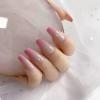 imageBABALAL Press on Nails Almond Medium Fake Nails Chrome Glue on Nails Blue Red Design Acrylic Nails 24Pcs Stiletto Stick on Nails Glossy Manicure Diy False NailsGradient Pink