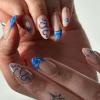 imageBABALAL Press on Nails Almond Medium Fake Nails Chrome Glue on Nails Blue Red Design Acrylic Nails 24Pcs Stiletto Stick on Nails Glossy Manicure Diy False Nails01A010