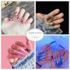 imageBABALAL Press on Nails Almond Medium Fake Nails Chrome Glue on Nails Blue Red Design Acrylic Nails 24Pcs Stiletto Stick on Nails Glossy Manicure Diy False NailsMulticolored