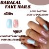imageBABALAL Rainbow Press on Nails Medium Square Fake Nails Blue French Tip Glue on Nails 24Pcs Squoval Acrylic Nails Heart Love Cute Valentines Day Stick on Nails for Women and GirlsBBFND06