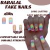 imageBABALAL Rainbow Press on Nails Medium Square Fake Nails Blue French Tip Glue on Nails 24Pcs Squoval Acrylic Nails Heart Love Cute Valentines Day Stick on Nails for Women and GirlsBBFND21rainbow