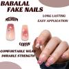 imageBABALAL Rainbow Press on Nails Medium Square Fake Nails Blue French Tip Glue on Nails 24Pcs Squoval Acrylic Nails Heart Love Cute Valentines Day Stick on Nails for Women and GirlsHearts