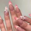 imageBABALAL Beach Press on Nails Almond Medium Fake Nails Blue French Tip Glue on Nails 3D Texture Design Bling Acrylic Nails 24Pcs Handmade Manicure Stick on False NailsANJ085