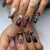 imageBABALAL French Tip Press on Nails Long Square Fake Nails Brown Cheetah Glue on Nails 3d Bow Charm Design Acrylic Nails 24Pcs Squoval Manicure False Nails for Women and Girlsfneb110