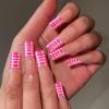 imageBABALAL Press on Nails Almond Medium Fake Nails Chrome Glue on Nails Blue Red Design Acrylic Nails 24Pcs Stiletto Stick on Nails Glossy Manicure Diy False NailsMulticolored