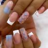 imageBABALAL Rainbow Press on Nails Medium Square Fake Nails Blue French Tip Glue on Nails 24Pcs Squoval Acrylic Nails Heart Love Cute Valentines Day Stick on Nails for Women and GirlsBBFND03
