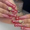 imageBABALAL Square Press on Nails Long Fake Nails Brown French Tip Glue on Nails Cheetah Design Fall Acrylic Nails 24Pcs Manicure Ombre Squoval Stick on Nails Full Cover False NailsBBFNH21red