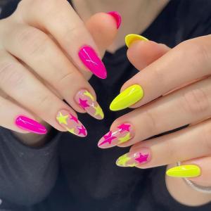 imageBABALAL Beach Press on Nails Almond Medium Fake Nails Blue French Tip Glue on Nails 3D Texture Design Bling Acrylic Nails 24Pcs Handmade Manicure Stick on False NailsANJ17