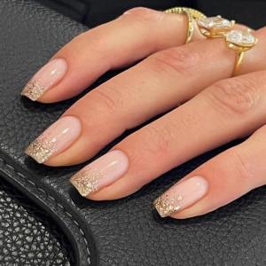 imageBABALAL Beach Press on Nails Almond Medium Fake Nails Blue French Tip Glue on Nails 3D Texture Design Bling Acrylic Nails 24Pcs Handmade Manicure Stick on False NailsSquare