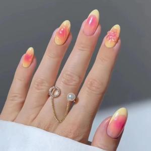imageBABALAL Beach Press on Nails Almond Medium Fake Nails Blue French Tip Glue on Nails 3D Texture Design Bling Acrylic Nails 24Pcs Handmade Manicure Stick on False NailsANJ13