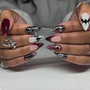 imageBABALAL Blue Press on Nails Medium Almond Fake Nails Aurora Heart Glue on Nails 3d Wave Design Acrylic Nails 24Pcs Bling Stiletto Full Cover False NailsANa214