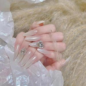imageBABALAL Blue Press on Nails Medium Almond Fake Nails Aurora Heart Glue on Nails 3d Wave Design Acrylic Nails 24Pcs Bling Stiletto Full Cover False NailsANa209