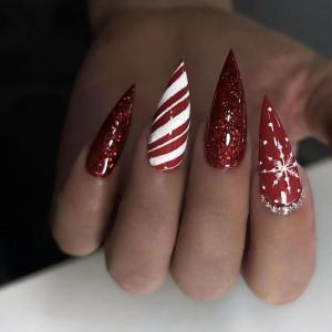 imageBABALAL Blue Press on Nails Medium Almond Fake Nails Aurora Heart Glue on Nails 3d Wave Design Acrylic Nails 24Pcs Bling Stiletto Full Cover False NailsANa212
