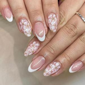 imageBABALAL Blue Press on Nails Medium Almond Fake Nails Aurora Heart Glue on Nails 3d Wave Design Acrylic Nails 24Pcs Bling Stiletto Full Cover False NailsANa216