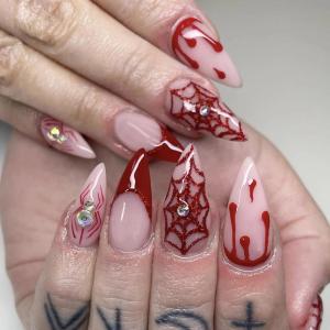 imageBABALAL Blue Press on Nails Medium Almond Fake Nails Aurora Heart Glue on Nails 3d Wave Design Acrylic Nails 24Pcs Bling Stiletto Full Cover False NailsANa215