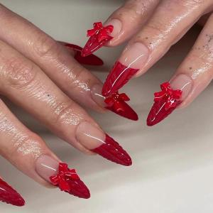 imageBABALAL Blue Press on Nails Medium Almond Fake Nails Aurora Heart Glue on Nails 3d Wave Design Acrylic Nails 24Pcs Bling Stiletto Full Cover False NailsANa213