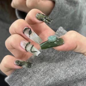 imageBABALAL Coffin Press on Nails Long French Fake Nails with Nail Glue Blue Glossy Glue on Nails 24pcs Ballerina Acrylic Nails Blue False NailsO053snake