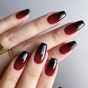 imageBABALAL Coffin Press on Nails Long French Fake Nails with Nail Glue Blue Glossy Glue on Nails 24pcs Ballerina Acrylic Nails Blue False NailsO09goth