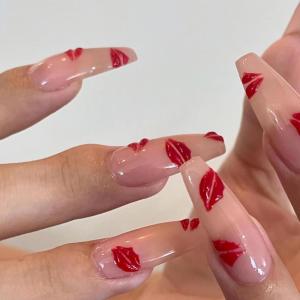 imageBABALAL Coffin Press on Nails Long French Fake Nails with Nail Glue Blue Glossy Glue on Nails 24pcs Ballerina Acrylic Nails Blue False NailsO09lips
