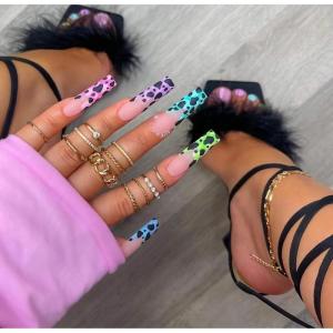 imageBABALAL Coffin Press on Nails Long French Fake Nails with Nail Glue Blue Glossy Glue on Nails 24pcs Ballerina Acrylic Nails Blue False NailsO30
