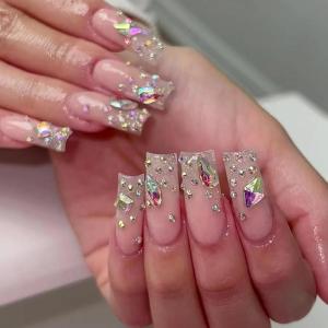 imageBABALAL Coffin Press on Nails Long French Fake Nails with Nail Glue Blue Glossy Glue on Nails 24pcs Ballerina Acrylic Nails Blue False NailsO31bling