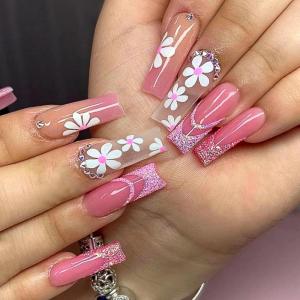 imageBABALAL French Tip Press on Nails Long Square Fake Nails Brown Cheetah Glue on Nails 3d Bow Charm Design Acrylic Nails 24Pcs Squoval Manicure False Nails for Women and Girlsfneb118