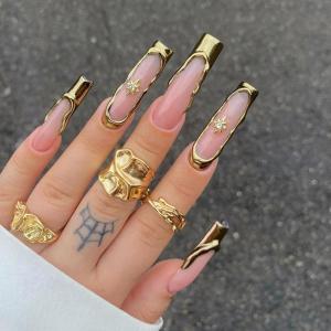 imageBABALAL French Tip Press on Nails Long Square Fake Nails Brown Cheetah Glue on Nails 3d Bow Charm Design Acrylic Nails 24Pcs Squoval Manicure False Nails for Women and Girlsfneb102