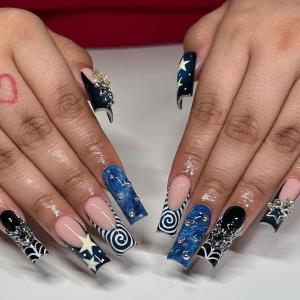 imageBABALAL French Tip Press on Nails Long Square Fake Nails Brown Cheetah Glue on Nails 3d Bow Charm Design Acrylic Nails 24Pcs Squoval Manicure False Nails for Women and Girlsfneb107